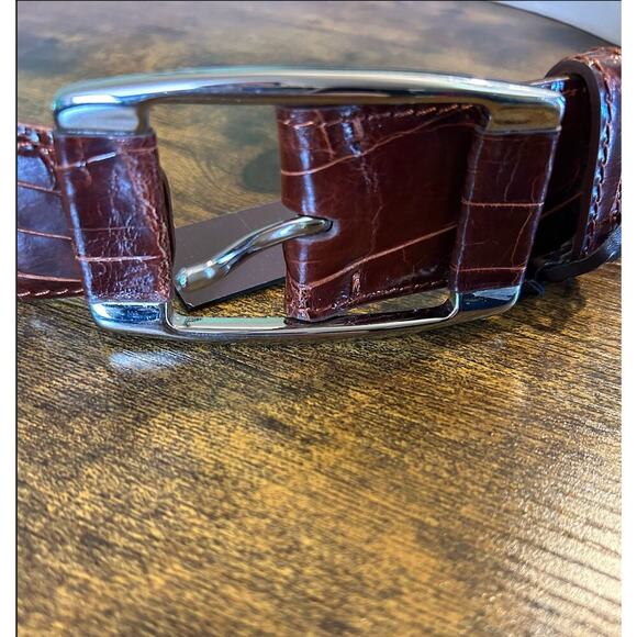 Tardini Men's American Alligator Textured Wrap Buckled Brown Belt 34 - Picture 3 of 10
